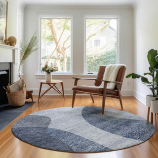 Piper Looms Mayfield Art Deco AMF657 Blue Machine Washable Area Rug Round Lifestyle Image Feature
