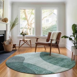 Piper Looms Mayfield Art Deco AMF657 Green Machine Washable Area Rug Round Lifestyle Image Feature