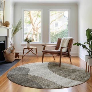 Piper Looms Mayfield Art Deco AMF657 Taupe Machine Washable Area Rug Round Lifestyle Image Feature