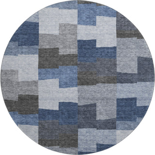 Piper Looms Mayfield Geometric AMF659 Blue Machine Washable Area Rug Round Main Image