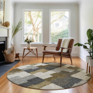 Piper Looms Mayfield Geometric AMF659 Brown Machine Washable Area Rug Round Lifestyle Image Feature