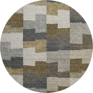 Piper Looms Mayfield Geometric AMF659 Brown Machine Washable Area Rug Round Main Image