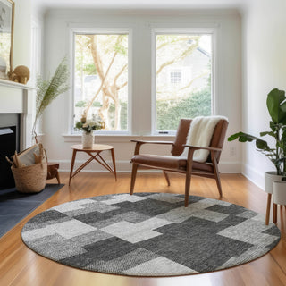 Piper Looms Mayfield Geometric AMF659 Gray Machine Washable Area Rug Round Lifestyle Image Feature