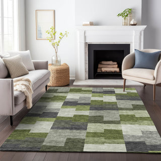 Piper Looms Mayfield Geometric AMF659 Olive Machine Washable Area Rug Lifestyle Image Feature