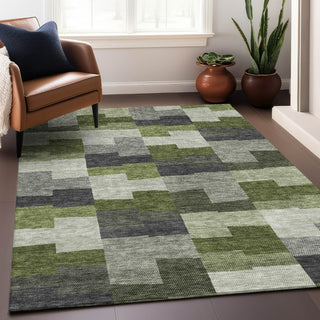 Piper Looms Mayfield Geometric AMF659 Olive Machine Washable Area Rug Lifestyle Image Feature