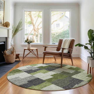 Piper Looms Mayfield Geometric AMF659 Olive Machine Washable Area Rug Round Lifestyle Image Feature