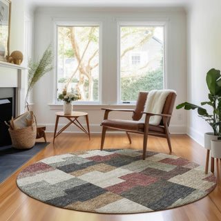 Piper Looms Mayfield Geometric AMF659 Paprika Machine Washable Area Rug Round Lifestyle Image Feature