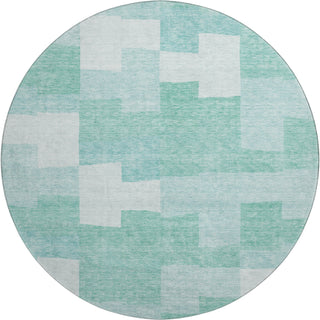Piper Looms Mayfield Geometric AMF659 Teal Machine Washable Area Rug Round Main Image