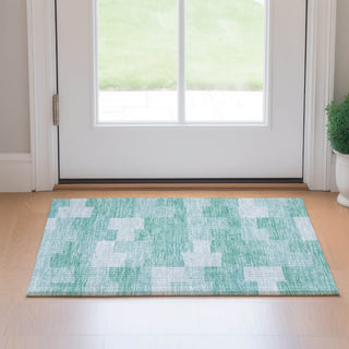 Piper Looms Mayfield Geometric AMF659 Teal Machine Washable Area Rug Scatter Lifestyle Image Feature