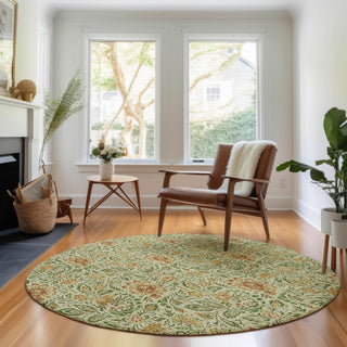 Piper Looms Mayfield Floral AMF660 Aloe Machine Washable Area Rug Round Lifestyle Image Feature