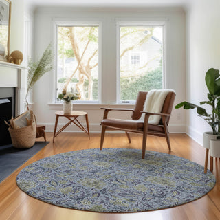 Piper Looms Mayfield Floral AMF660 Denim Machine Washable Area Rug Round Lifestyle Image Feature