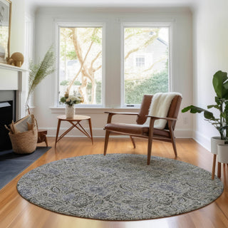 Piper Looms Mayfield Floral AMF660 Khaki Machine Washable Area Rug Round Lifestyle Image Feature
