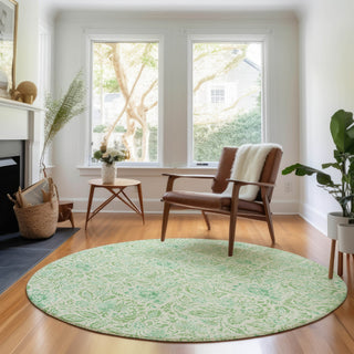 Piper Looms Mayfield Floral AMF660 Sage Machine Washable Area Rug Round Lifestyle Image Feature