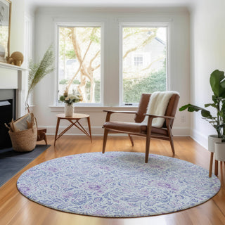 Piper Looms Mayfield Floral AMF660 Sky Machine Washable Area Rug Round Lifestyle Image Feature