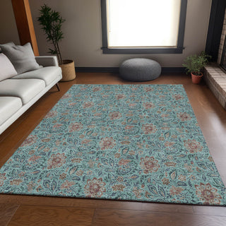 Piper Looms Mayfield Floral AMF660 Teal Machine Washable Area Rug Lifestyle Image Feature