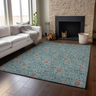 Piper Looms Mayfield Floral AMF660 Teal Machine Washable Area Rug Lifestyle Image Feature