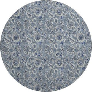 Piper Looms Mayfield Floral AMF661 Blue Machine Washable Area Rug Round Main Image