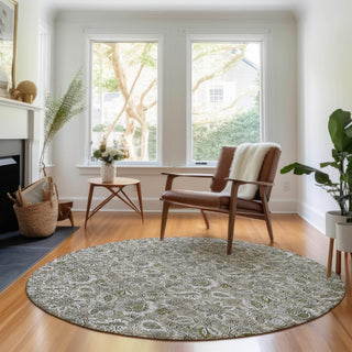 Piper Looms Mayfield Floral AMF661 Taupe Machine Washable Area Rug Round Lifestyle Image Feature