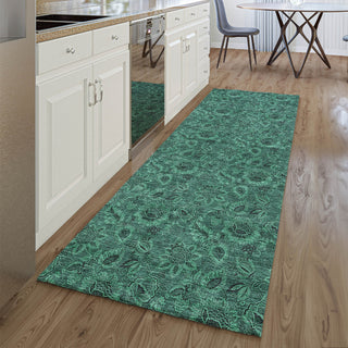 Piper Looms Mayfield Floral AMF661 Teal Machine Washable Area Rug Runner Lifestyle Image Feature