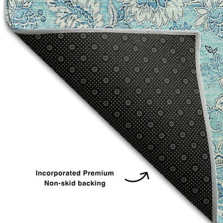 Piper Looms Mayfield Floral AMF662 Aqua Machine Washable Area Rug Backing Image