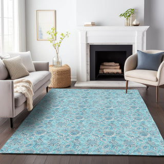 Piper Looms Mayfield Floral AMF662 Aqua Machine Washable Area Rug Lifestyle Image Feature