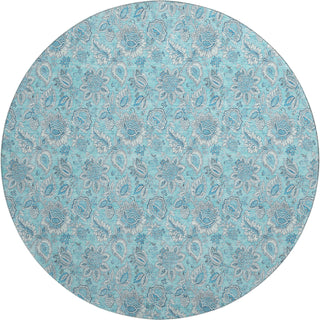 Piper Looms Mayfield Floral AMF662 Aqua Machine Washable Area Rug Round Main Image