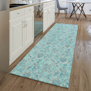 Piper Looms Mayfield Floral AMF662 Aqua Machine Washable Area Rug Runner Lifestyle Image Feature
