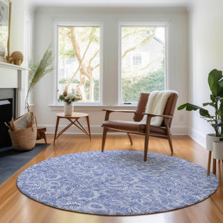 Piper Looms Mayfield Floral AMF662 Denim Machine Washable Area Rug Round Lifestyle Image Feature