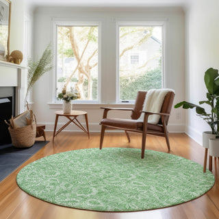 Piper Looms Mayfield Floral AMF662 Green Machine Washable Area Rug Round Lifestyle Image Feature
