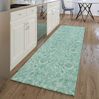 Piper Looms Mayfield Floral AMF662 Teal Machine Washable Area Rug Runner Lifestyle Image Feature
