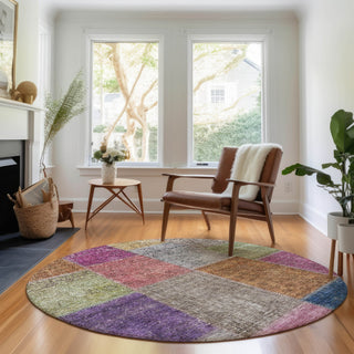Piper Looms Mayfield Patchwork AMF663 Copper Machine Washable Area Rug Round Lifestyle Image Feature