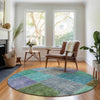 Piper Looms Mayfield Patchwork AMF663 Green Machine Washable Area Rug Round Lifestyle Image Feature