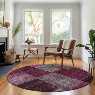 Piper Looms Mayfield Patchwork AMF663 Merlot Machine Washable Area Rug Round Lifestyle Image Feature