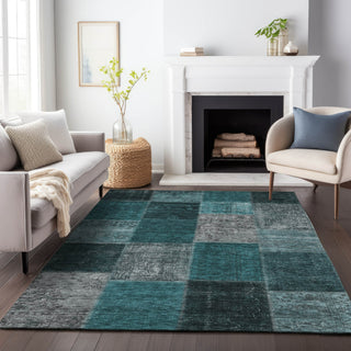 Piper Looms Mayfield Patchwork AMF663 Teal Machine Washable Area Rug Lifestyle Image Feature