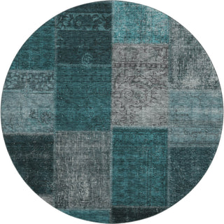 Piper Looms Mayfield Patchwork AMF663 Teal Machine Washable Area Rug Round Main Image