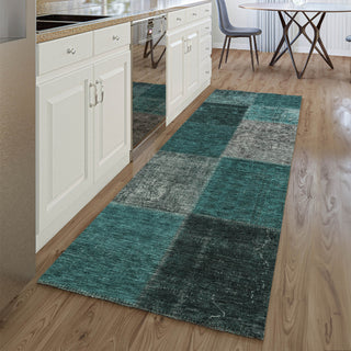 Piper Looms Mayfield Patchwork AMF663 Teal Machine Washable Area Rug Runner Lifestyle Image Feature