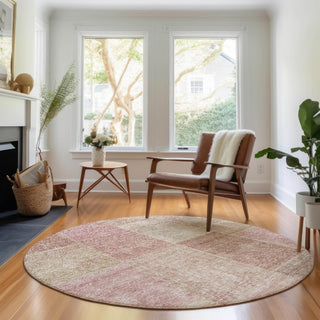 Piper Looms Mayfield Patchwork AMF664 Blush Machine Washable Area Rug Round Lifestyle Image Feature