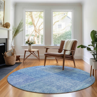 Piper Looms Mayfield Patchwork AMF664 Denim Machine Washable Area Rug Round Lifestyle Image Feature