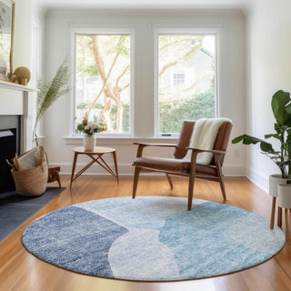 Piper Looms Mayfield Abstract AMF665 Denim Machine Washable Area Rug Round Lifestyle Image Feature
