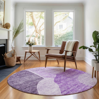 Piper Looms Mayfield Abstract AMF665 Eggplant Machine Washable Area Rug Round Lifestyle Image Feature