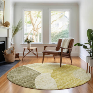 Piper Looms Mayfield Abstract AMF665 Gold Machine Washable Area Rug Round Lifestyle Image Feature