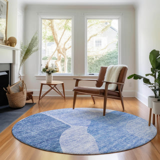 Piper Looms Mayfield Abstract AMF665 Navy Machine Washable Area Rug Round Lifestyle Image Feature