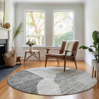 Piper Looms Mayfield Abstract AMF665 Silver Machine Washable Area Rug Round Lifestyle Image Feature