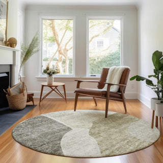 Piper Looms Mayfield Abstract AMF665 Taupe Machine Washable Area Rug Round Lifestyle Image Feature
