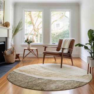 Piper Looms Mayfield Abstract AMF667 Brown Machine Washable Area Rug Round Lifestyle Image Feature