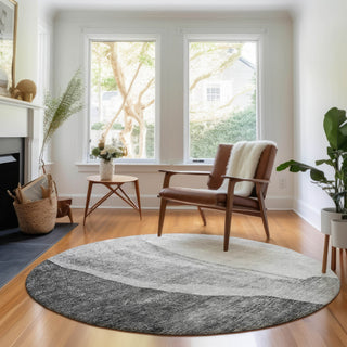 Piper Looms Mayfield Abstract AMF667 Gray Machine Washable Area Rug Round Lifestyle Image Feature