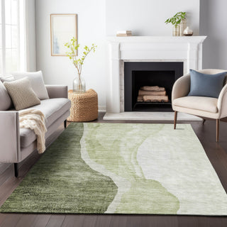 Piper Looms Mayfield Abstract AMF667 Olive Machine Washable Area Rug Lifestyle Image Feature