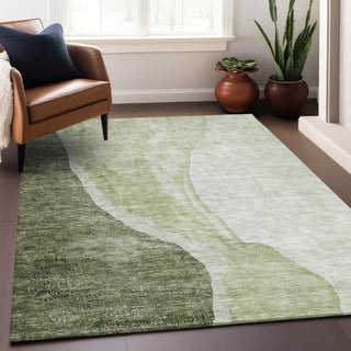Piper Looms Mayfield Abstract AMF667 Olive Machine Washable Area Rug Lifestyle Image Feature