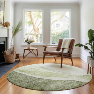 Piper Looms Mayfield Abstract AMF667 Olive Machine Washable Area Rug Round Lifestyle Image Feature