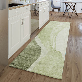 Piper Looms Mayfield Abstract AMF667 Olive Machine Washable Area Rug Runner Lifestyle Image Feature